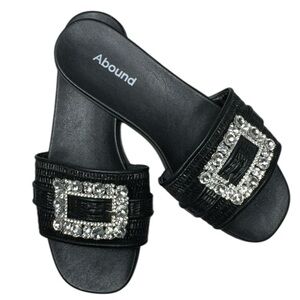 Abound Kayde Black Raffia and Jeweled Buckle Slides Sandals Size 8.5